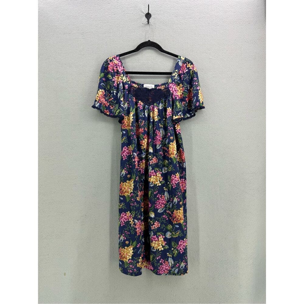 Vintage 70s Vanity Fair Womens Multicolor Ditzy Floral Nightgown Size Medium